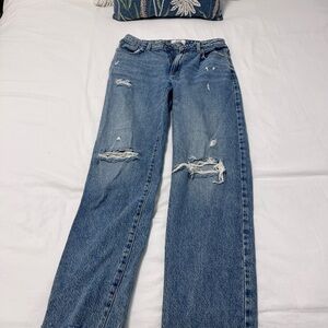 Cotton On Blue Straight Leg Jeans with Distressed Details